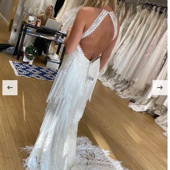 ❗️SALE❗️Rue de Seine Dallas western fringe bohemian Stevie lace wedding dress - Picture 13 of 16